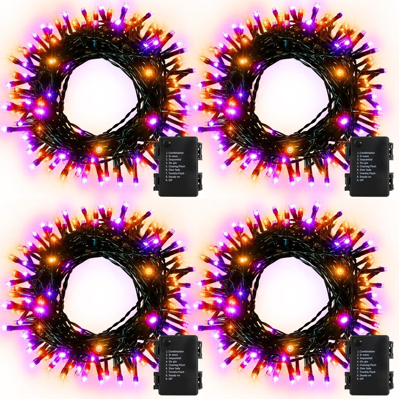 4 Pack Orange Purple Halloween String Lights (	Purple & Orange String Lights)